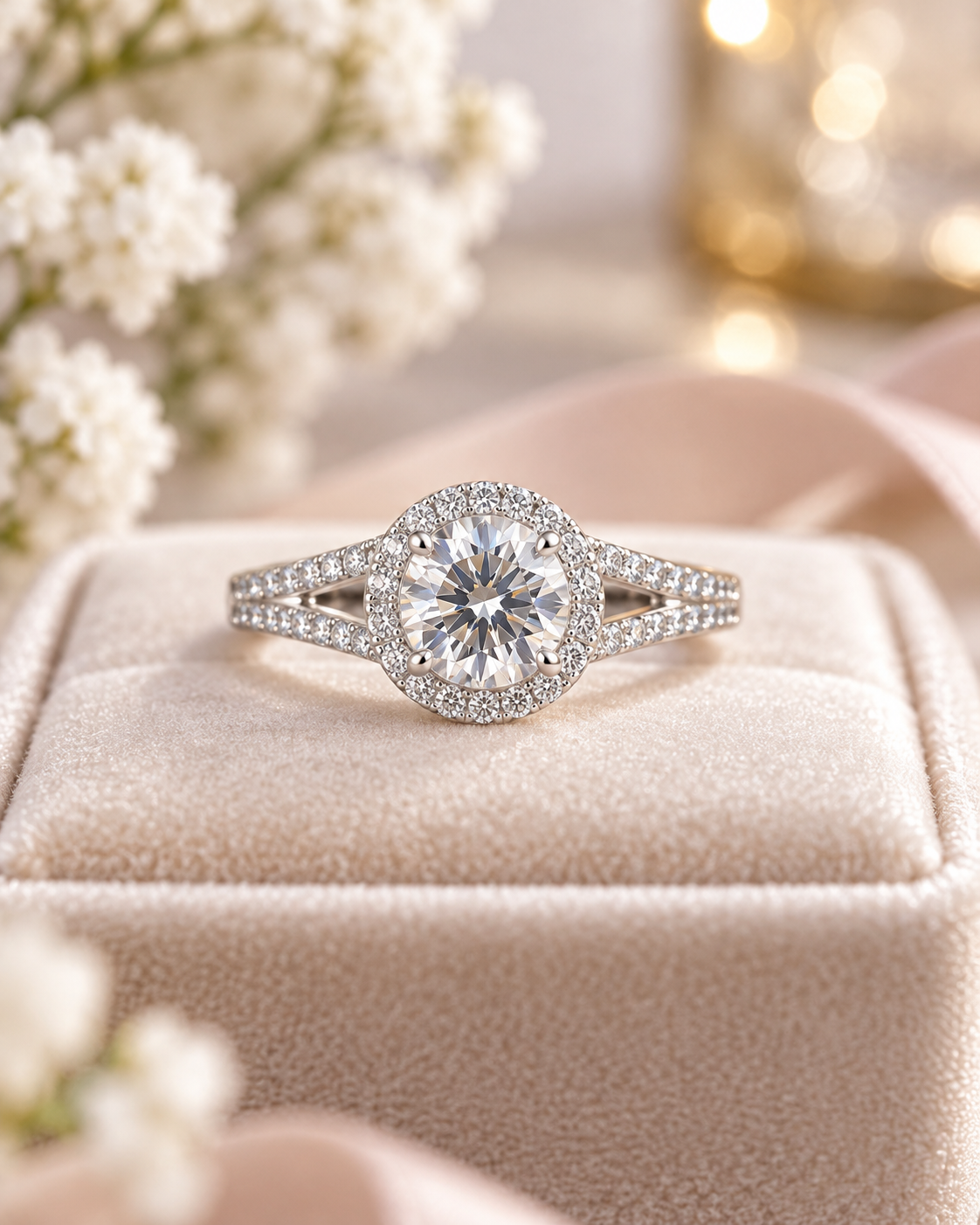 Round Moissanite Halo Engagement Ring