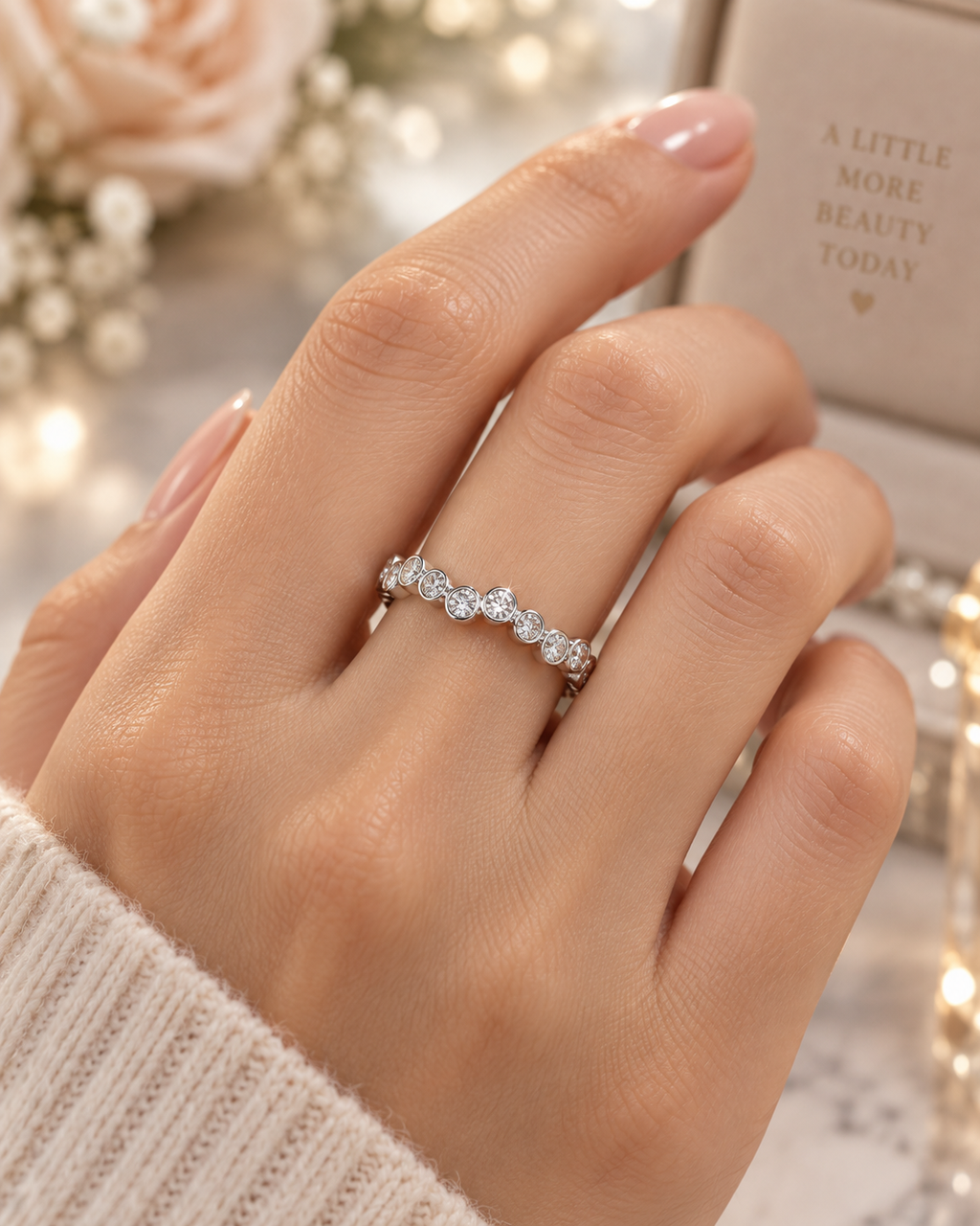 Wavy Round Bezel Eternity Band