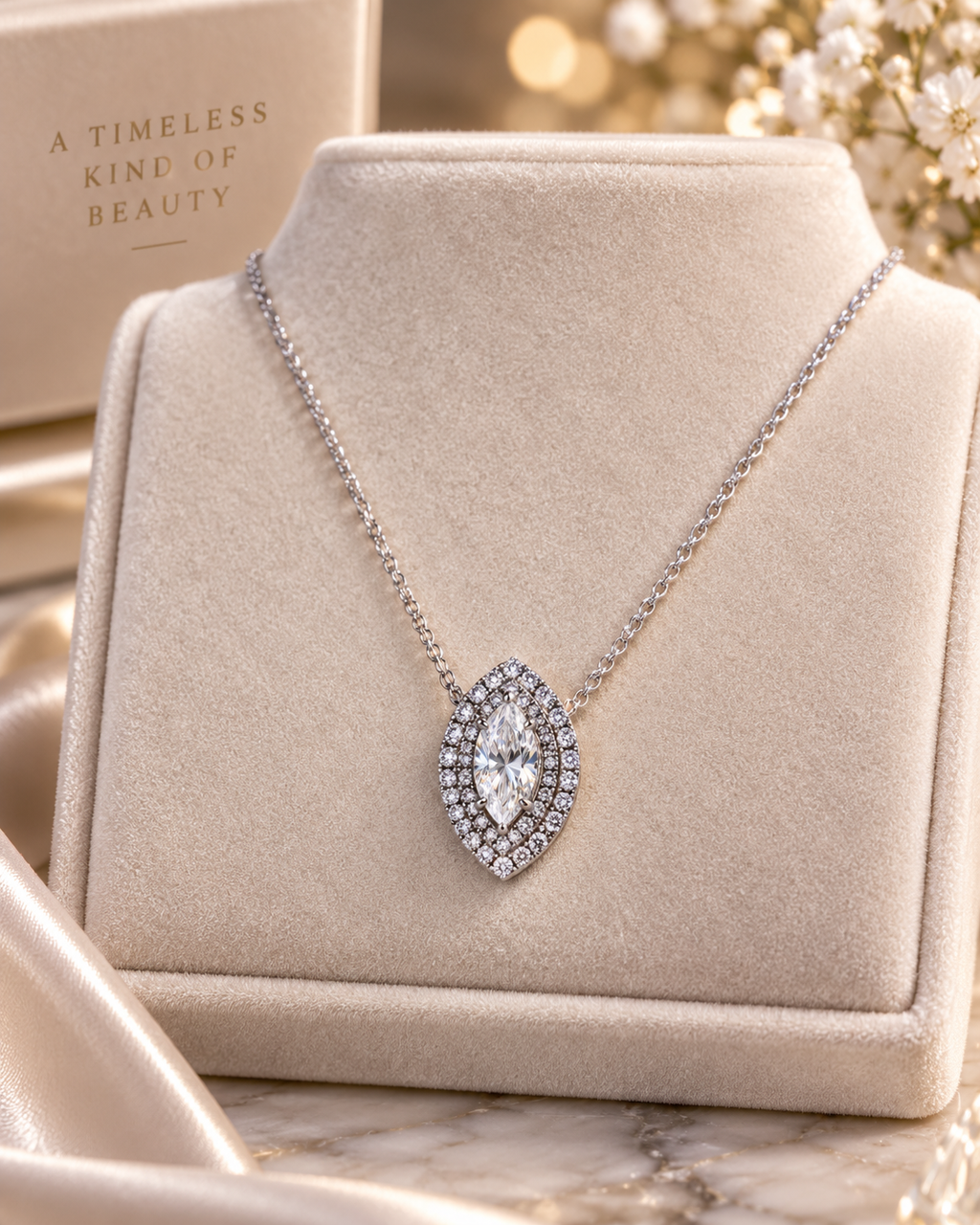 Marquise Double Halo Diamond Pendant Monssanite