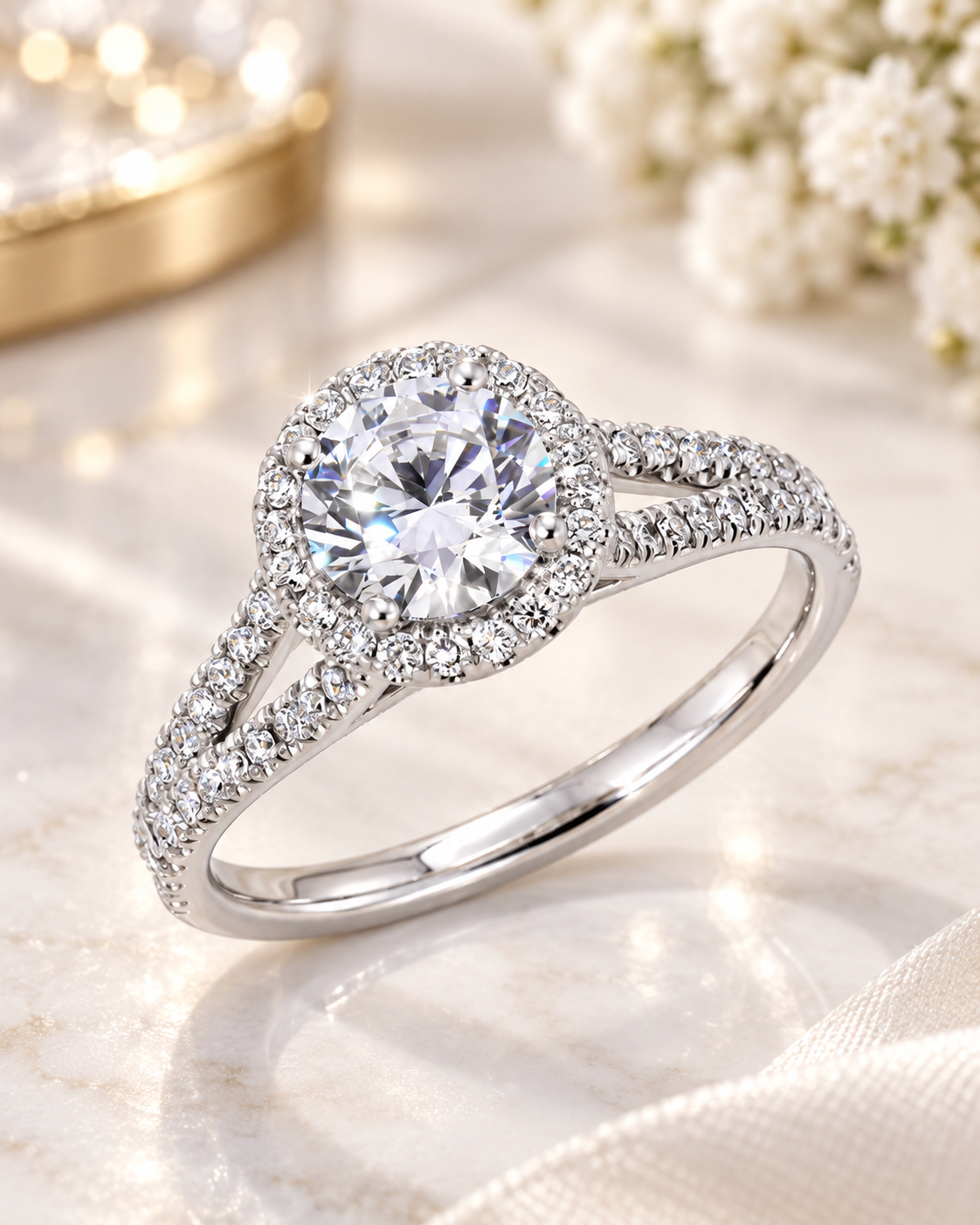 Round Moissanite Halo Engagement Ring