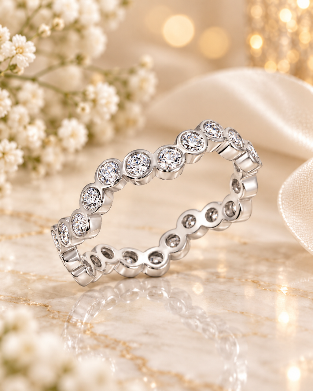 Wavy Round Bezel Eternity Band