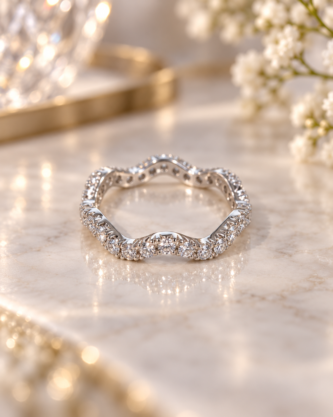 Wedding Band Wavy French Pave