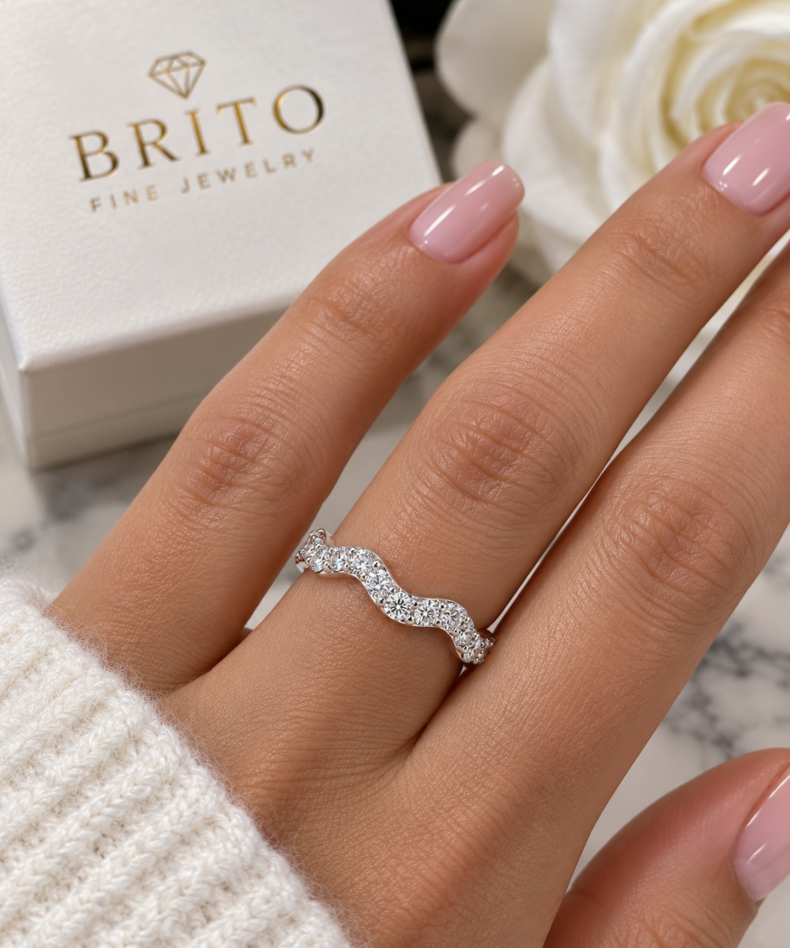 Wedding Band Wavy French Pave